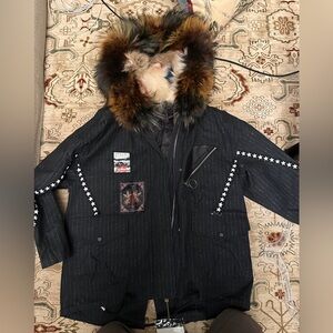 Star-Patterned Parka with Fox Fur Hood and Down Filled